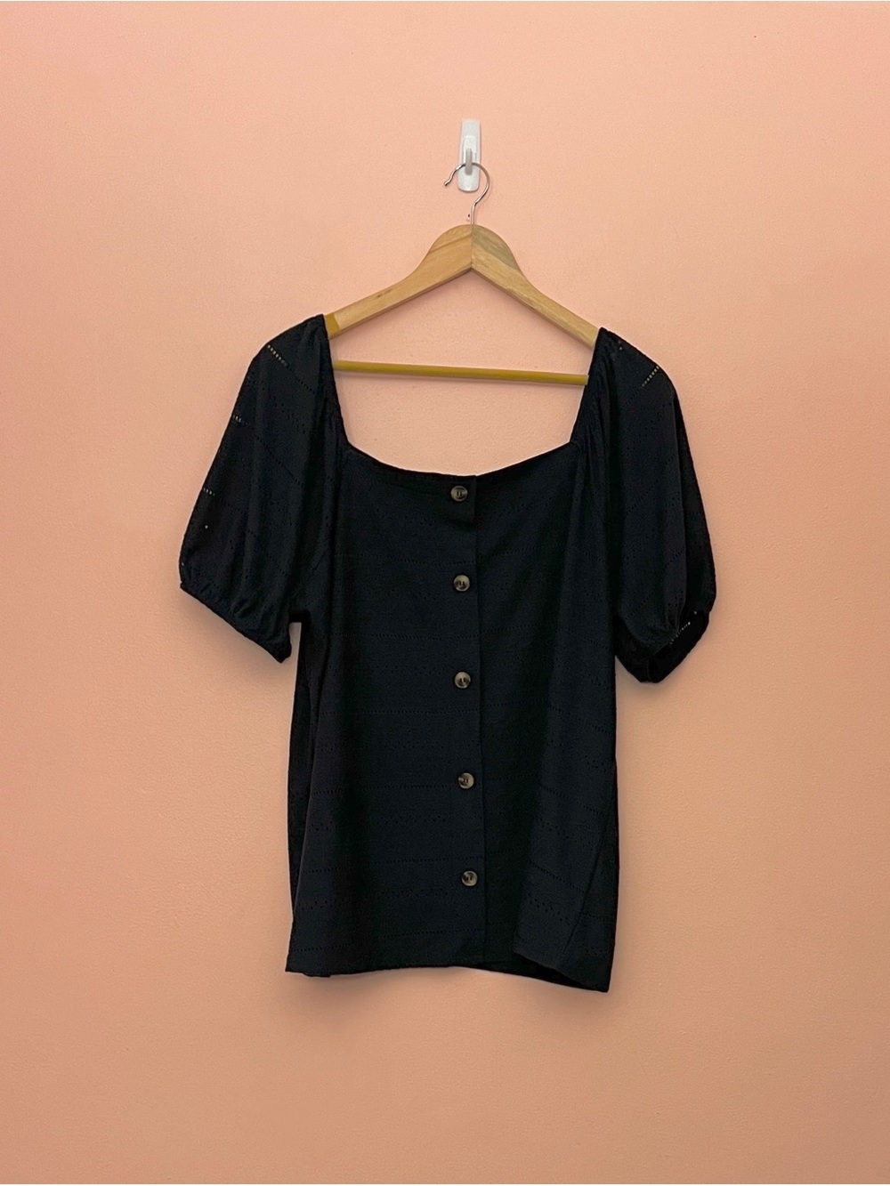 NWT Lane Bryant Navy Button Front Square Neck Puff Sleeve Shirt Size 18/20